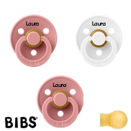 BIBS Colour Sutter med navn str1, 2 Dusty Pink, 1 White, Runde latex